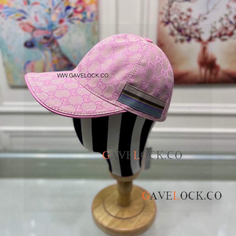 Double G Canvas Baseball Cap Pink and Stripe